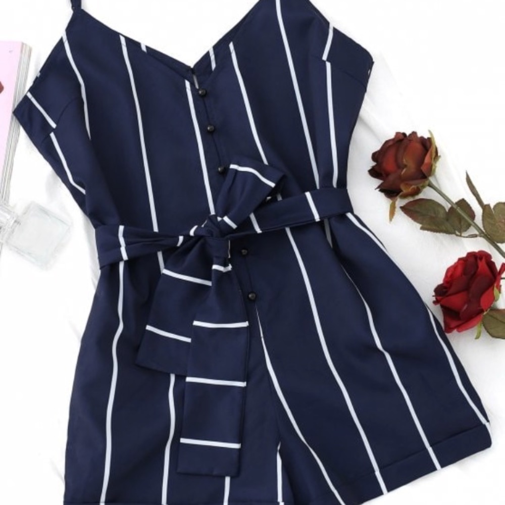 Zaful blue and white striped romper playsuit